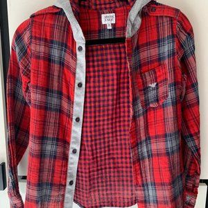 Boys Plaid  Long Sleeve Fit  Hooded Shirts